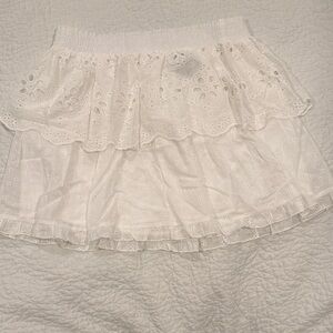 Vici White Eyelet Ruffle Mini Skirt